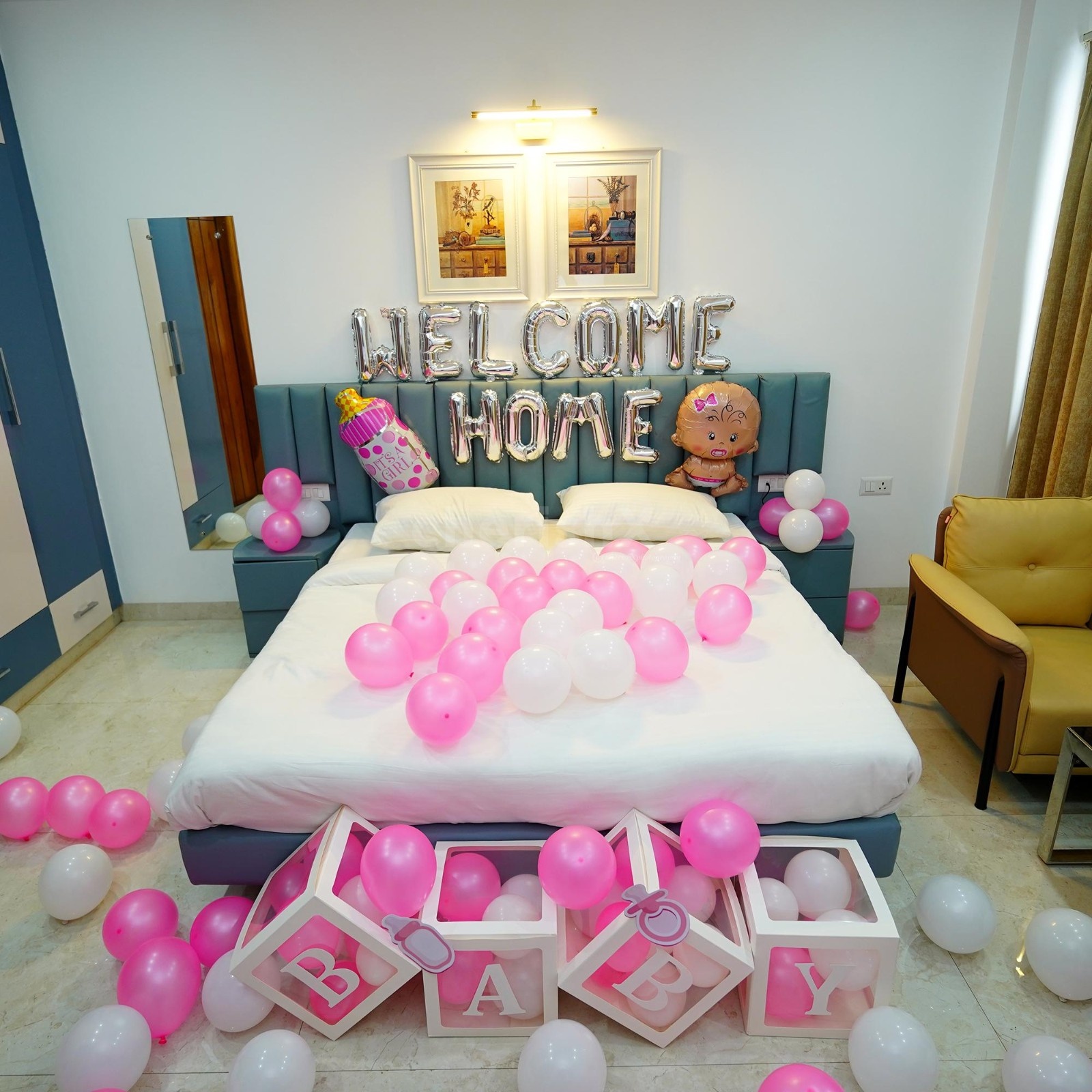 White and Pink Welcome Baby Decor Delight