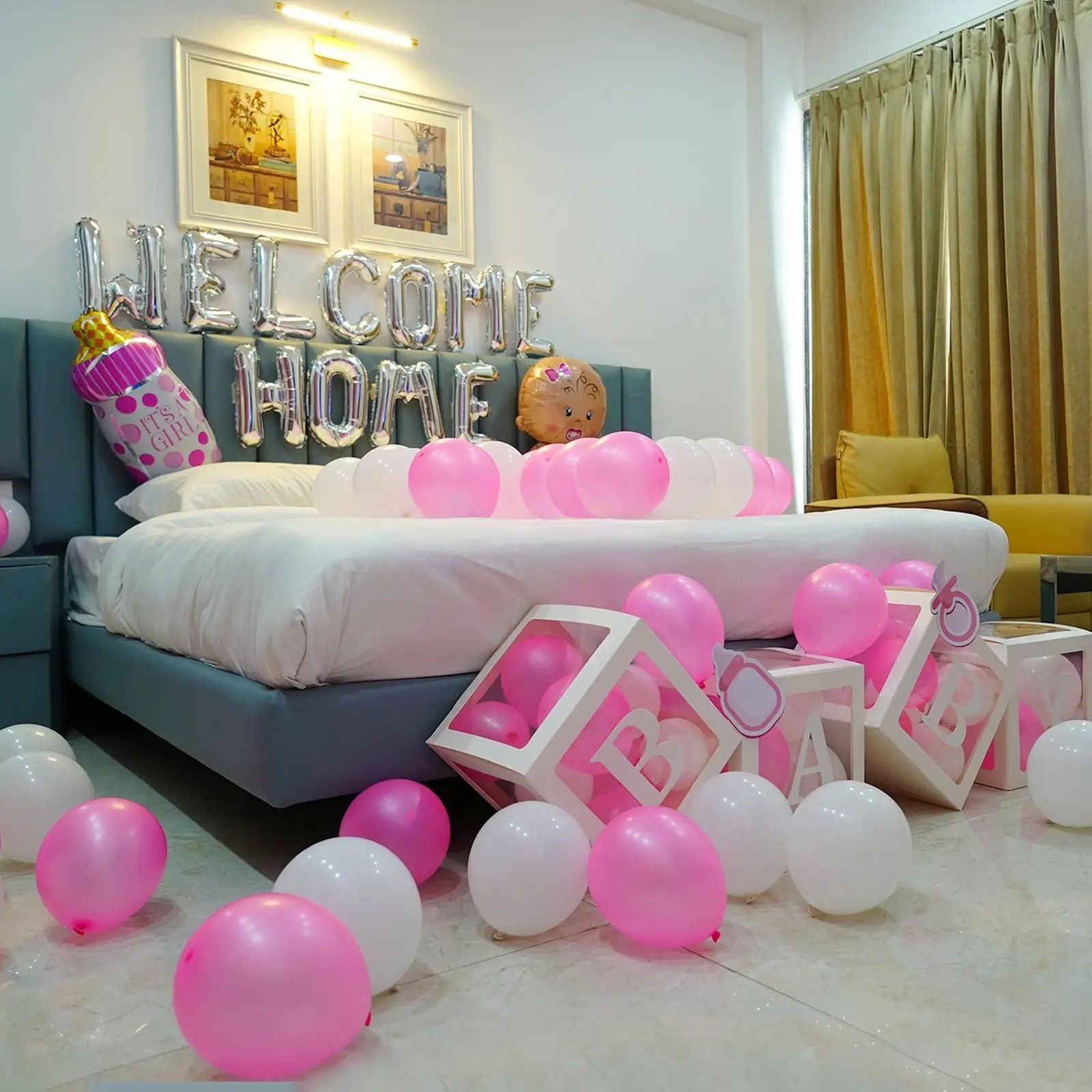 White and Pink Welcome Baby Decor Delight