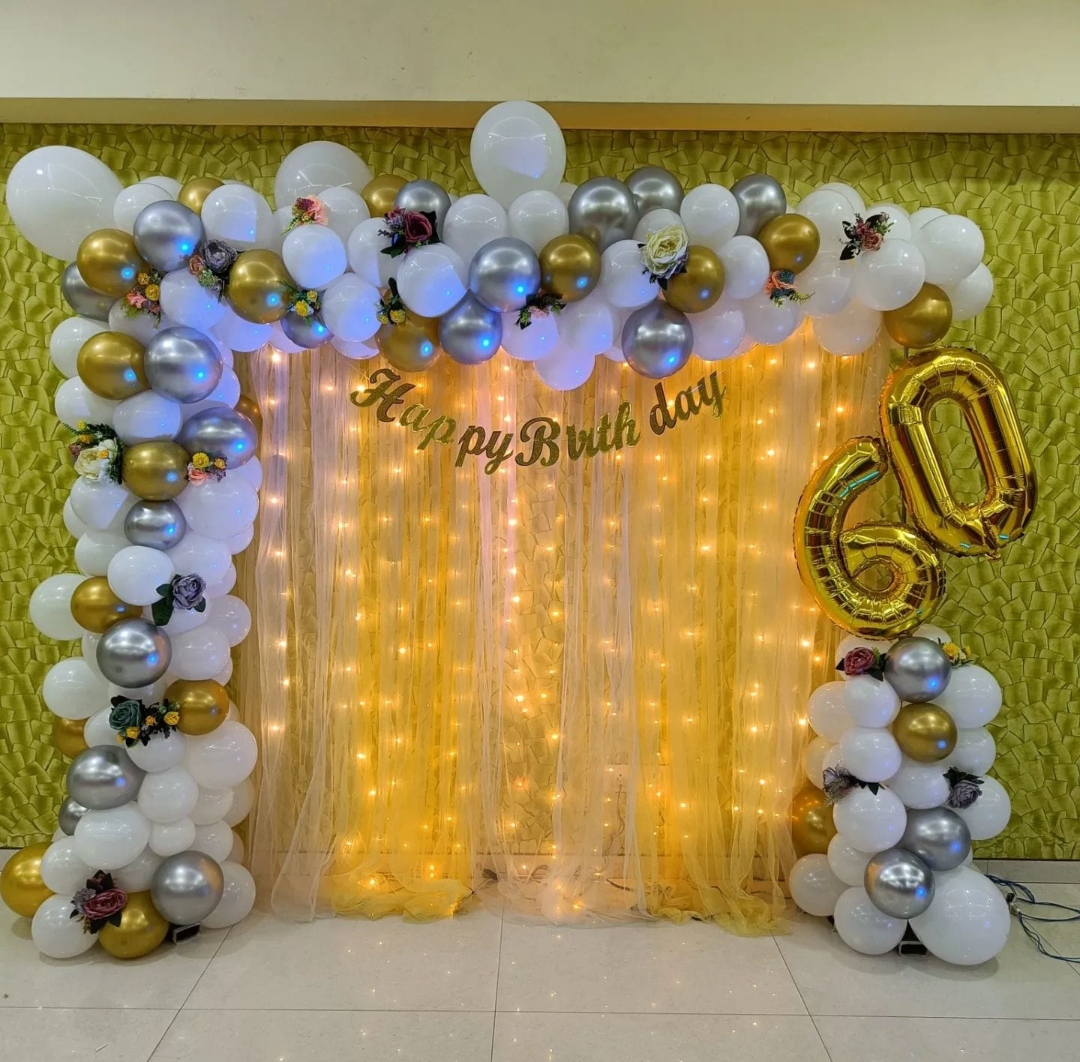 Golden Glow 60th Birthday Balloon Backdrop