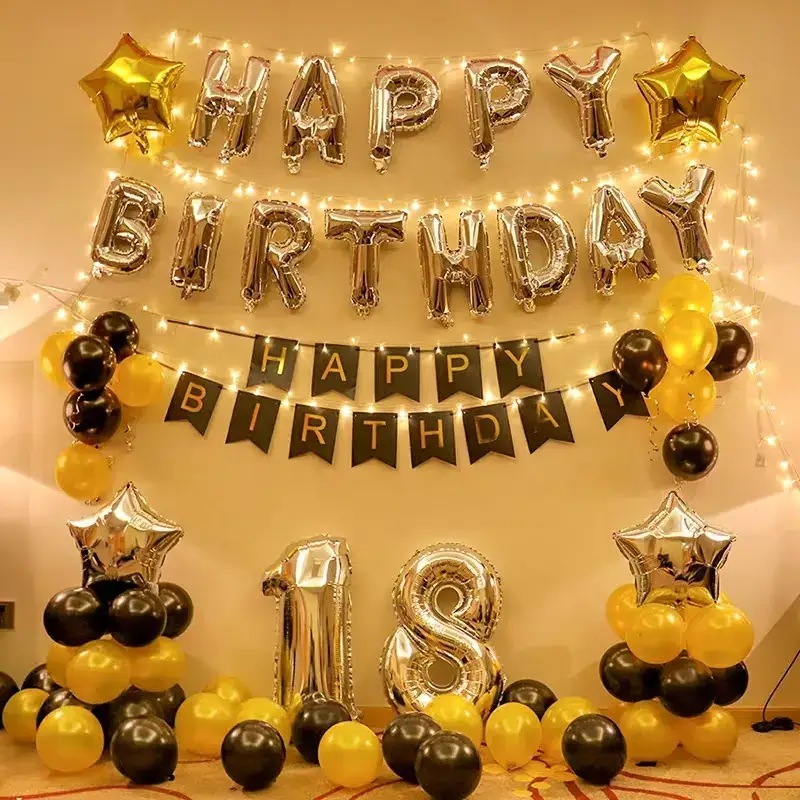 Golden Glow Birthday Decor  Black  Yellow Theme for Milestone Ages