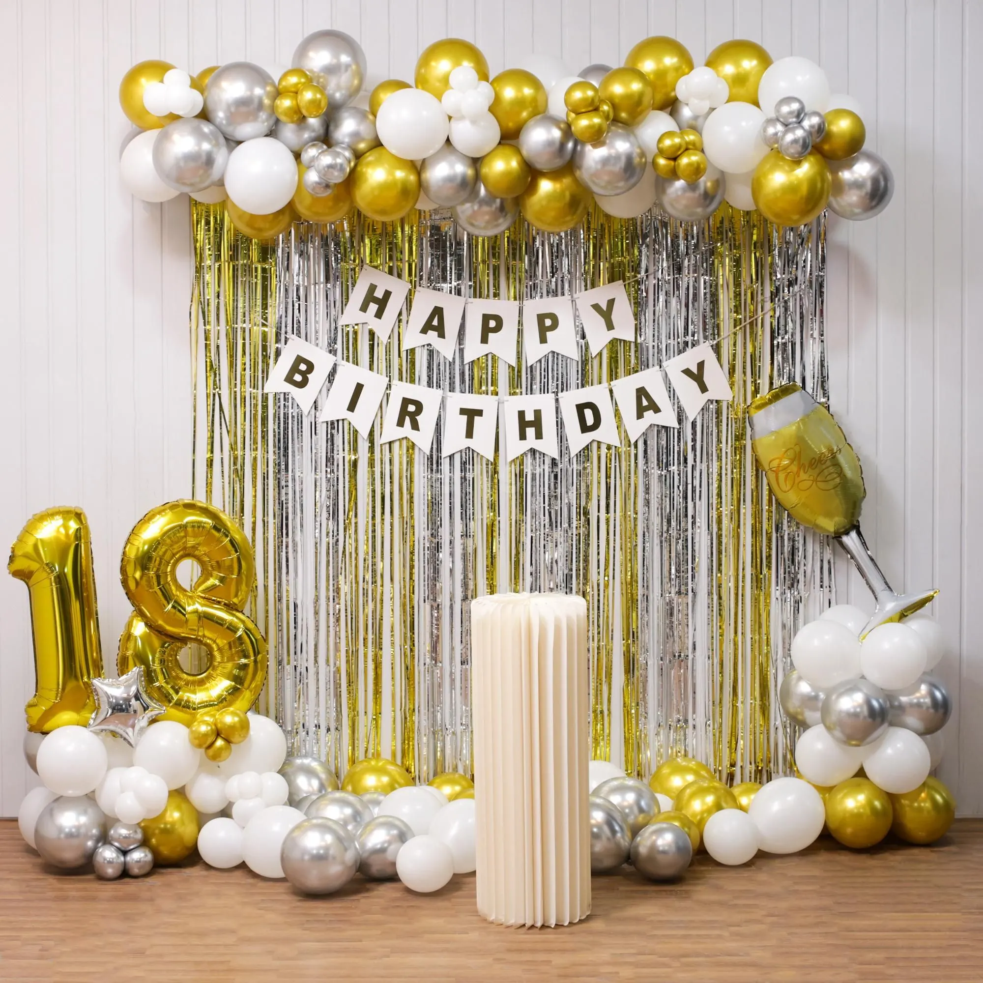 Gold  Silver Glam 18th Birthday Backdrop