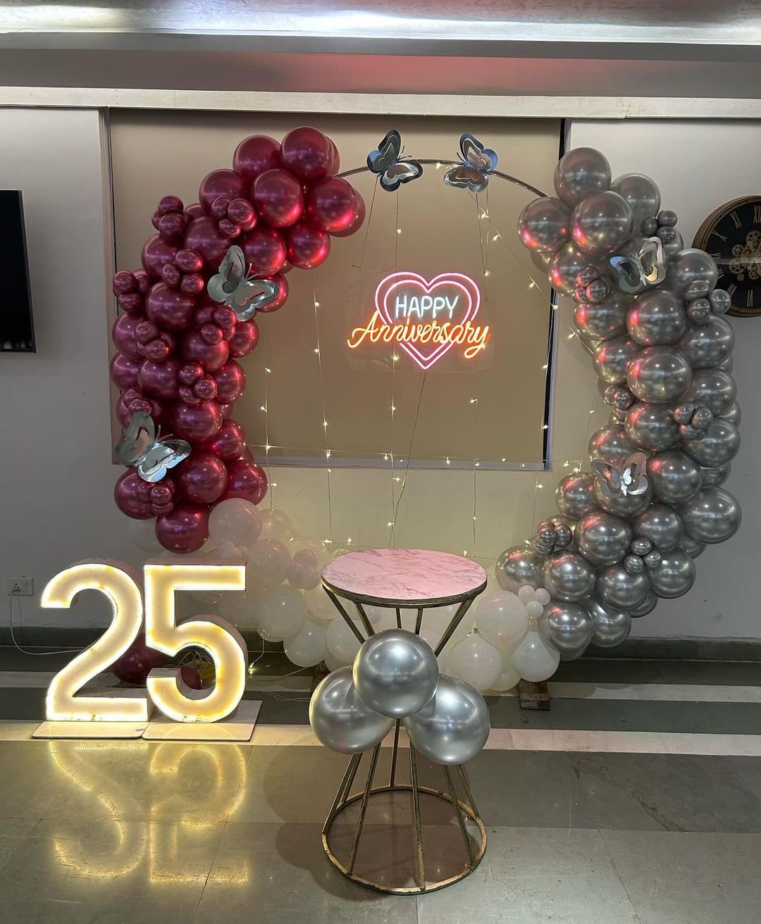 Elegant 25th Anniversary Balloon Arch