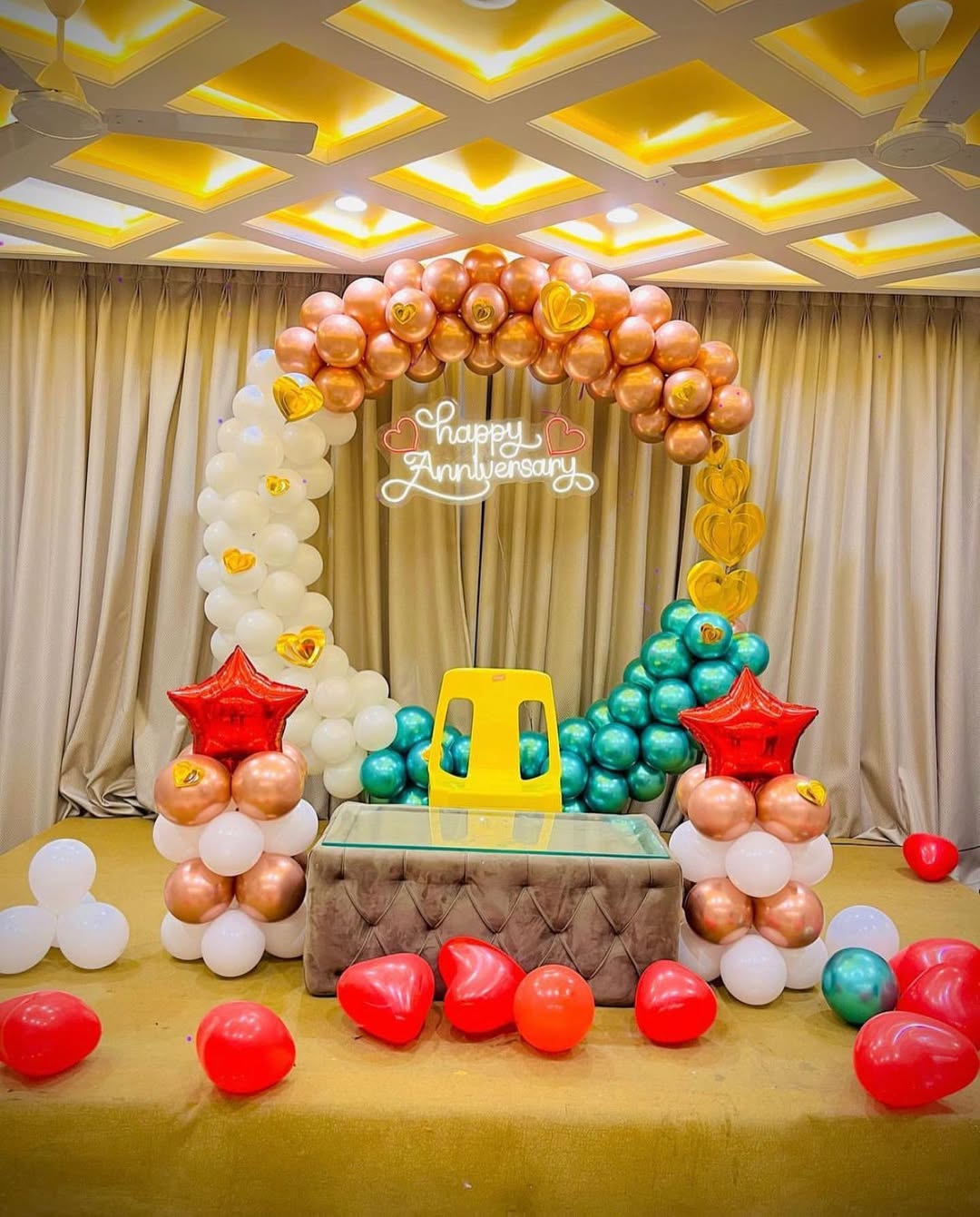 Elegant Anniversary Balloon Arch Setup