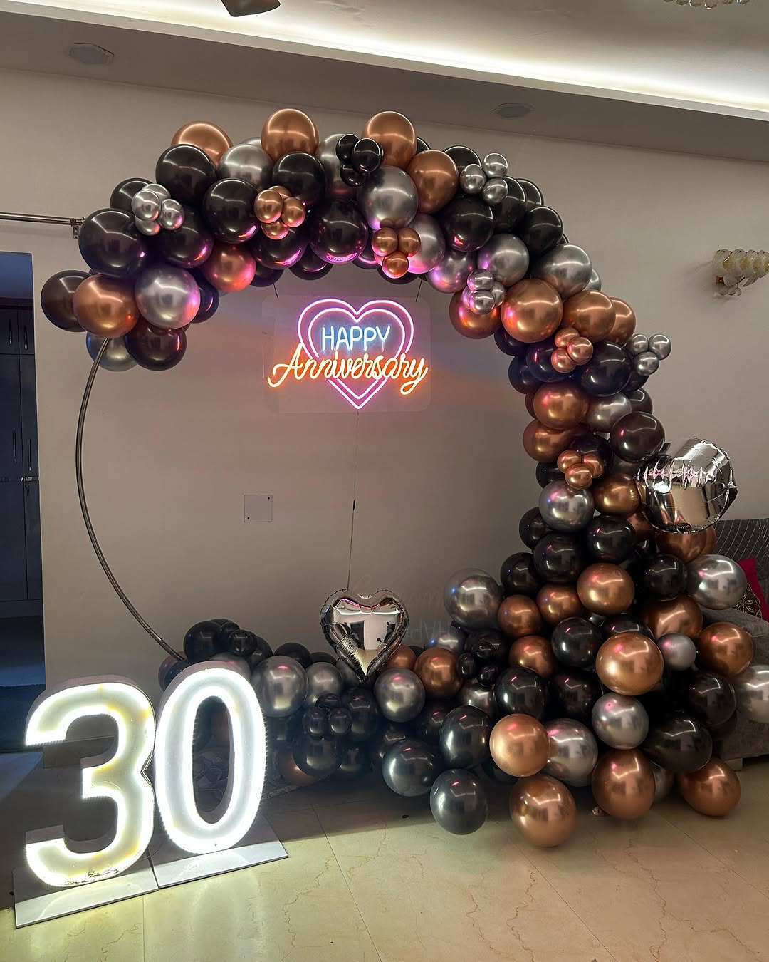 Luxury Metallic Anniversary Arch Black Bronze and Silver