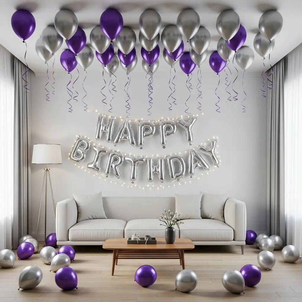 Purple and Silver Birthday Decor