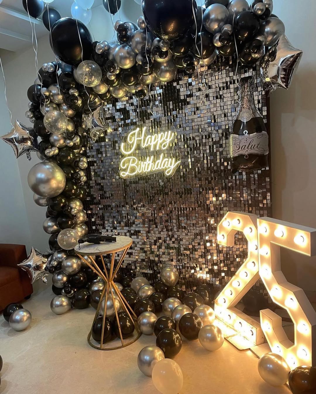 Luxe Black and Silver Birthday Backdrop