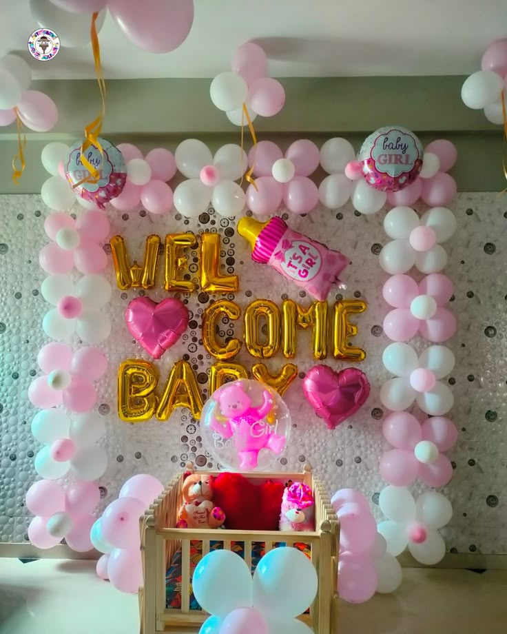 Welcome Baby Girl Balloon Decoration