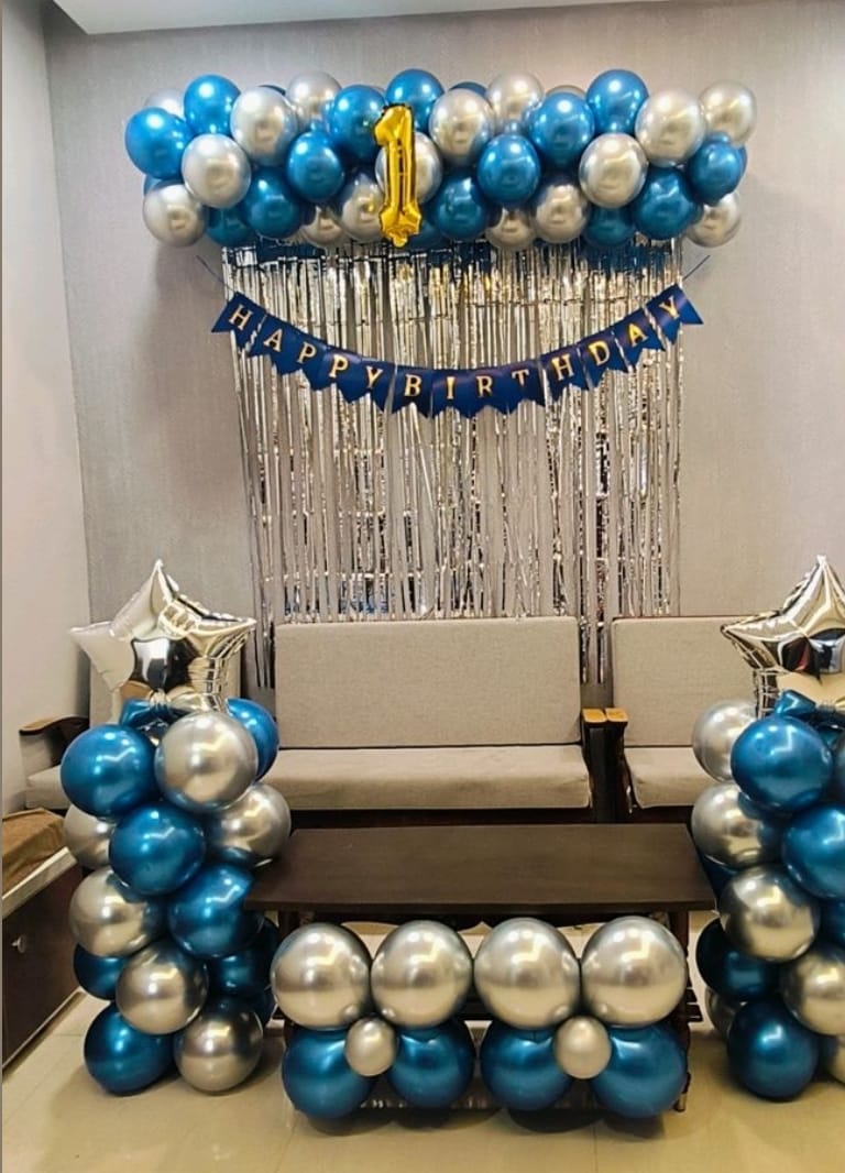 Royal Blue and Silver Birthday Sofa Backdrop