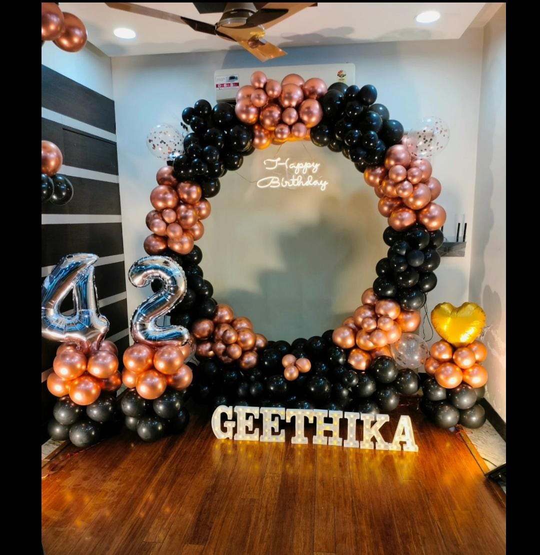 Rose Gold and Black Balloon Decoration