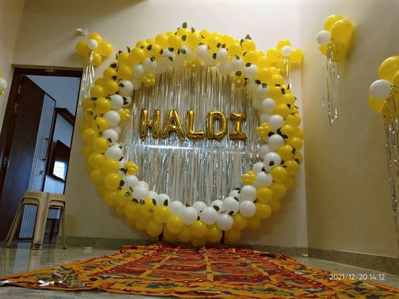 Haldi Ceremony Floral Balloon Ring Decor