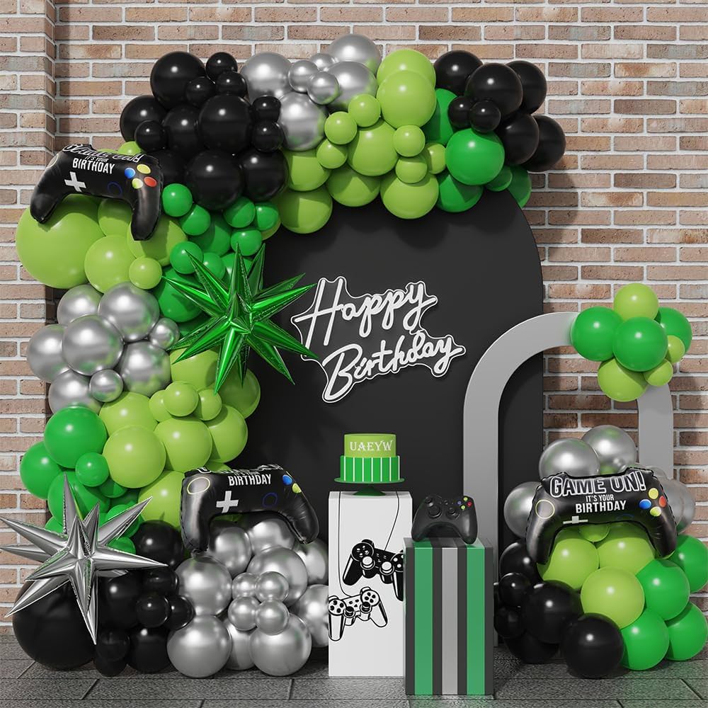 Birthday Balloon Backdrop (Black, Green and Silver Theme)