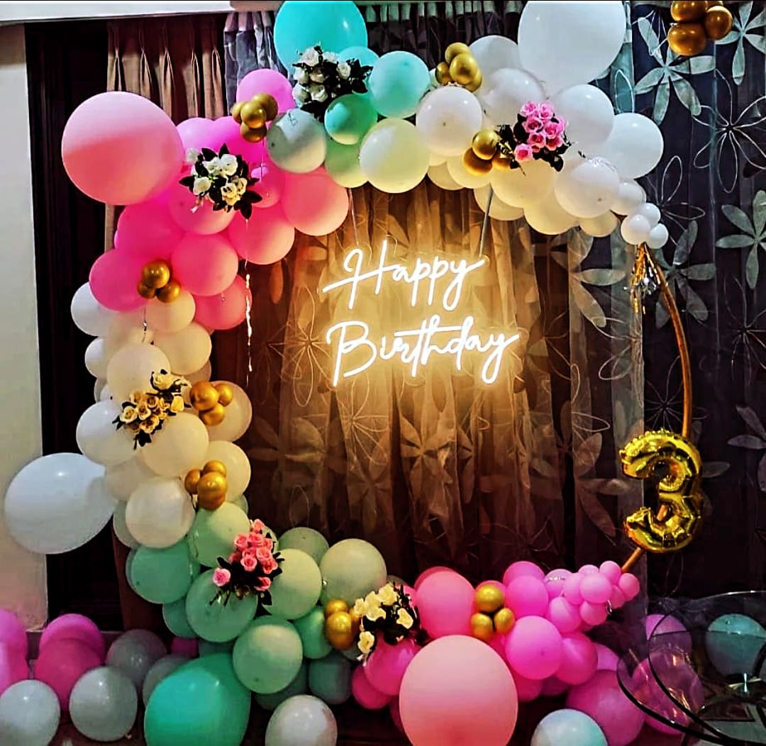 Pastel Floral Birthday Balloon Arch
