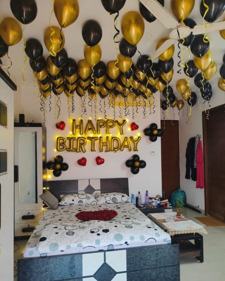 Luxury Black and Gold Birthday Room Decor