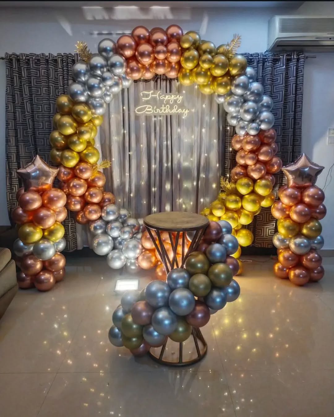 Elegant Metallic Birthday Balloon Arch