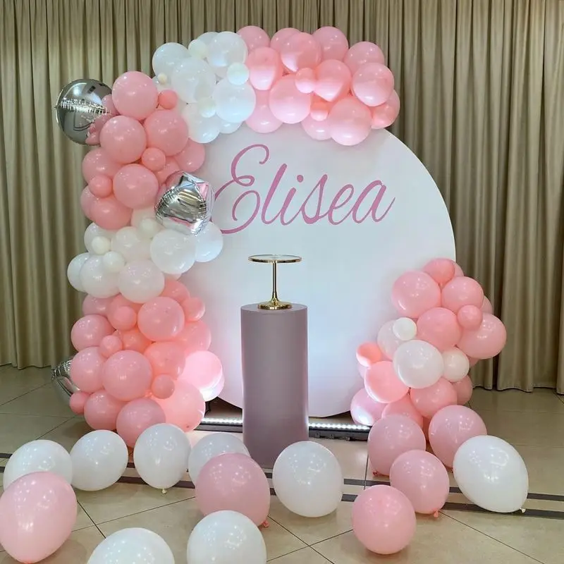 Elegant Pink and White Balloon Backdrop – Personalized Celebration Setup