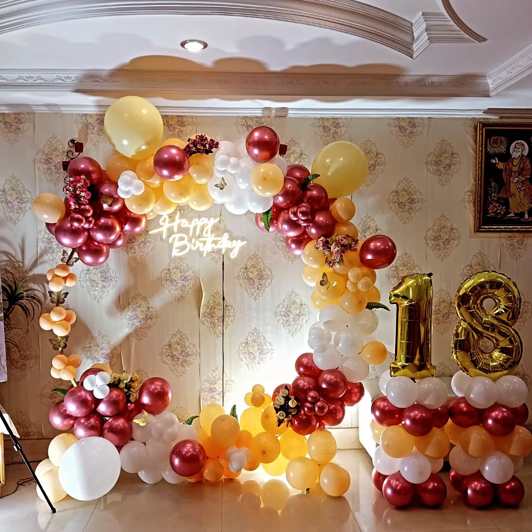 Elegant 18th Birthday Balloon Arch