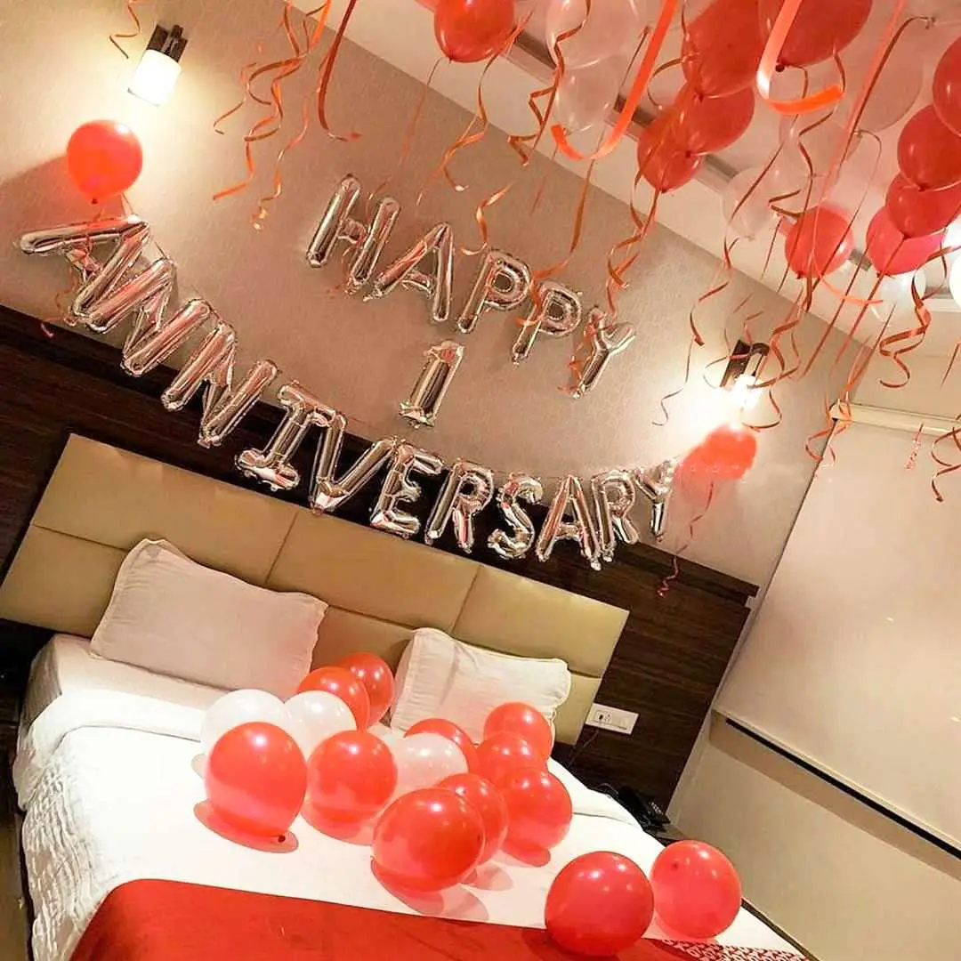 Romantic Red and Silver Anniversary Room Decoration