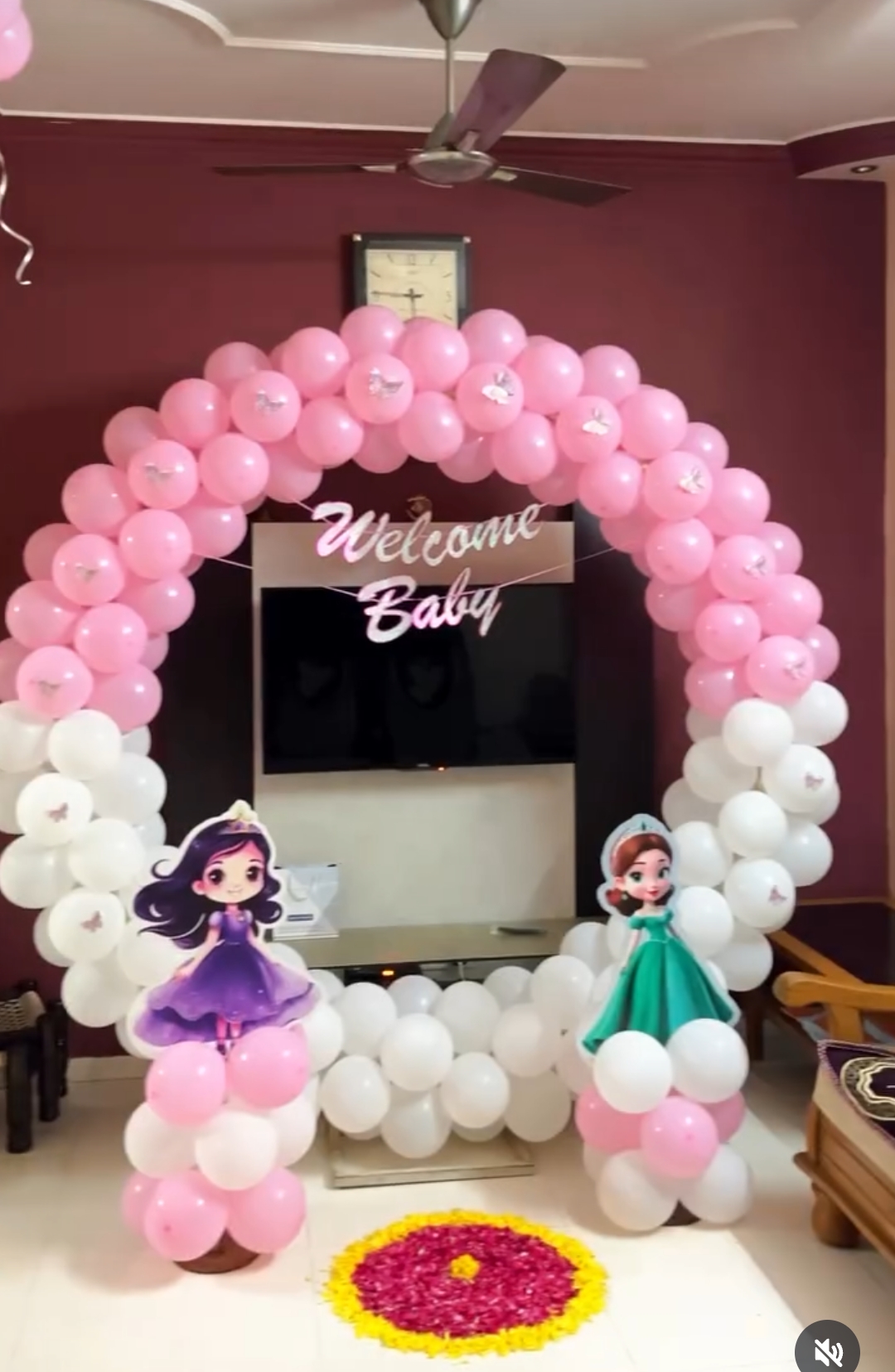 Pink and White Princess-Themed Baby Welcome Decor