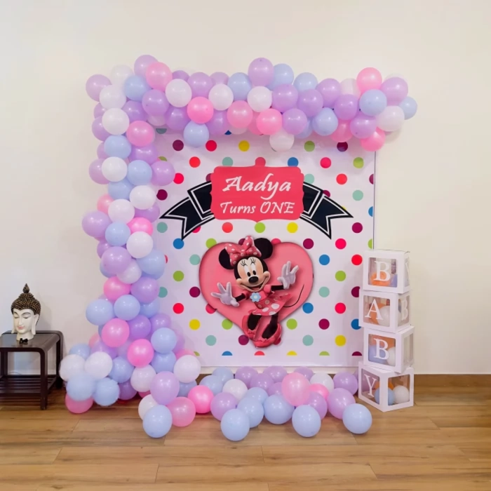 Baby Girl Minnie Mouse Theme Decoration - Hyderabad