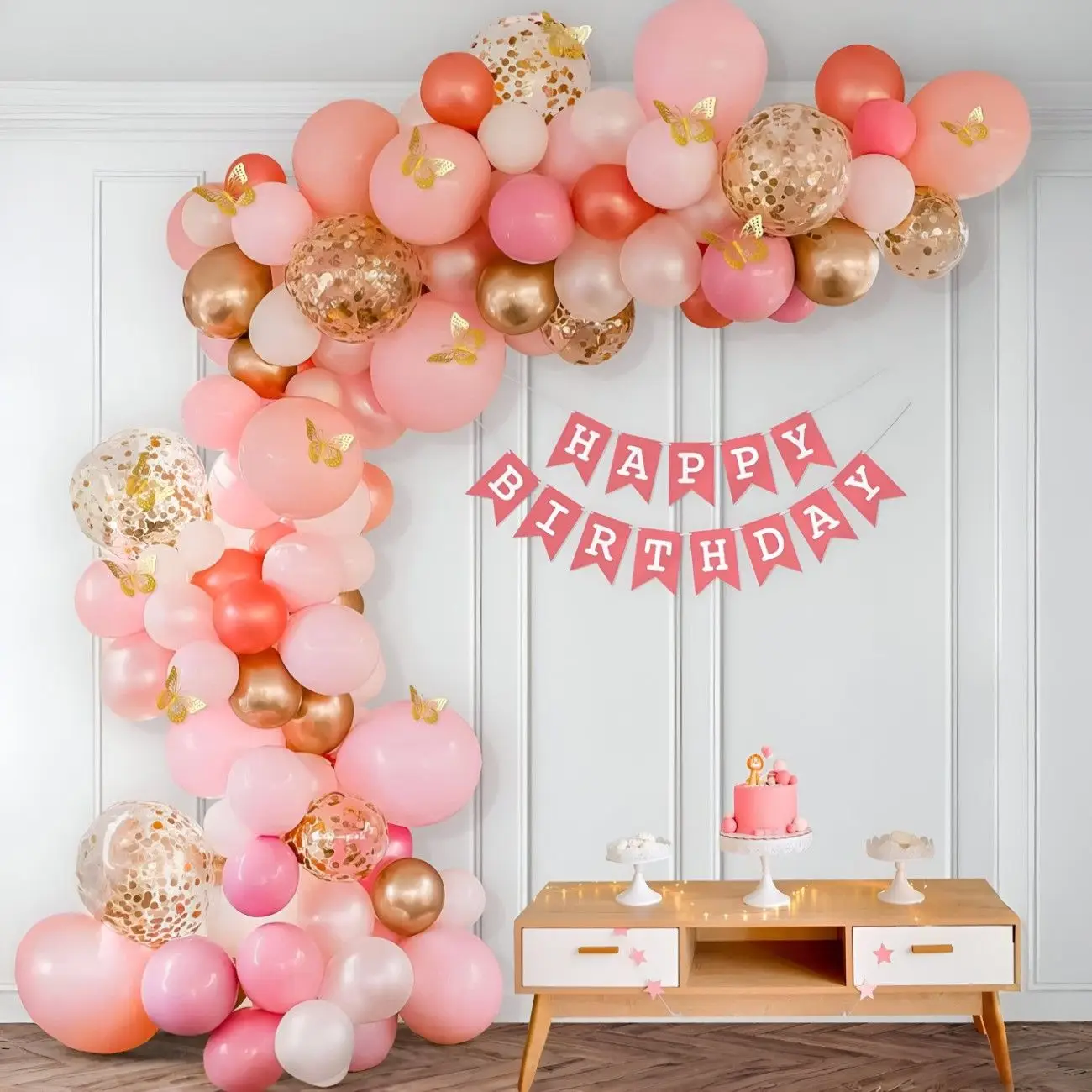 Peach and Rose Gold Butterfly Garland Birthday Decor