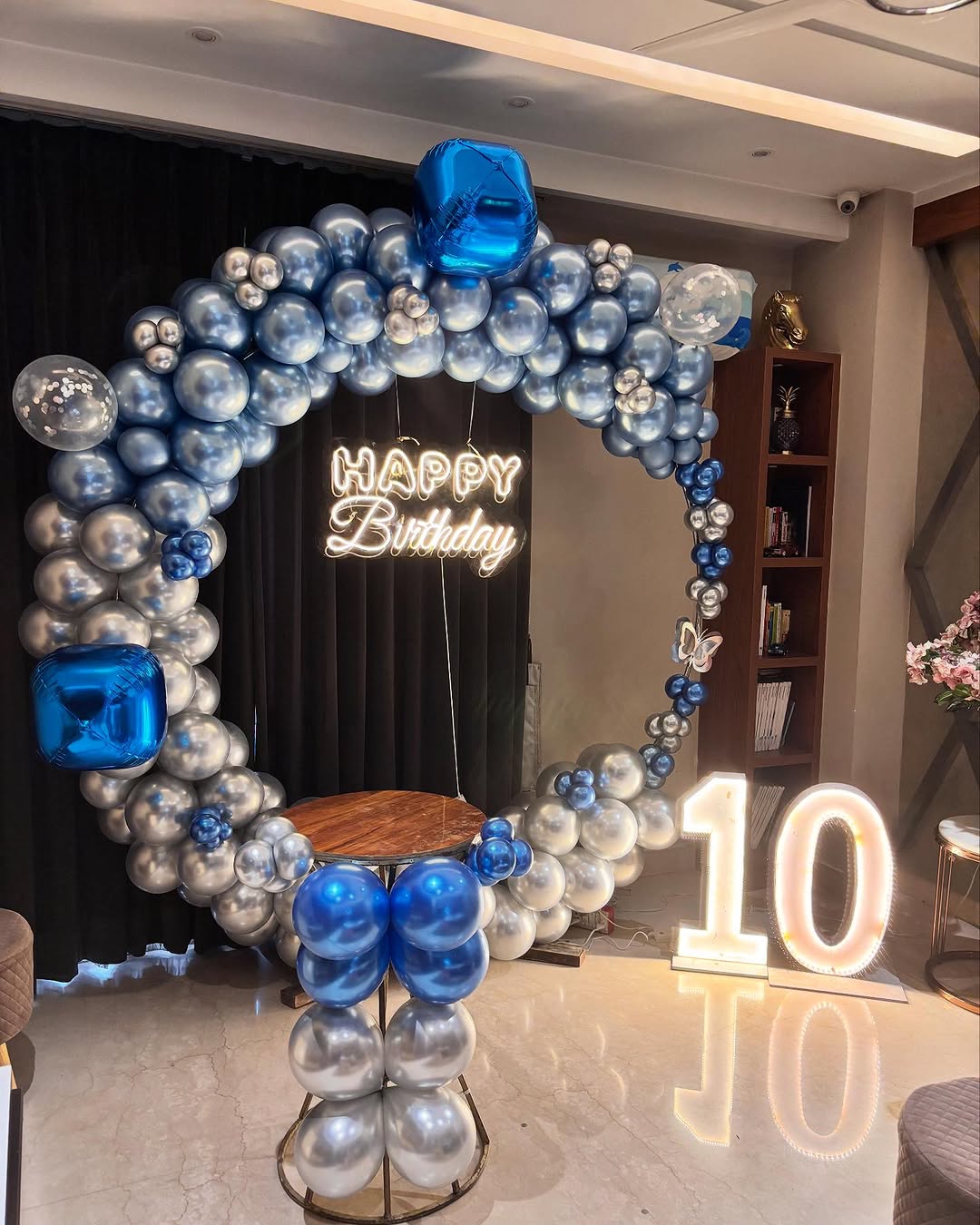 Elegant Blue and Silver Birthday Arch