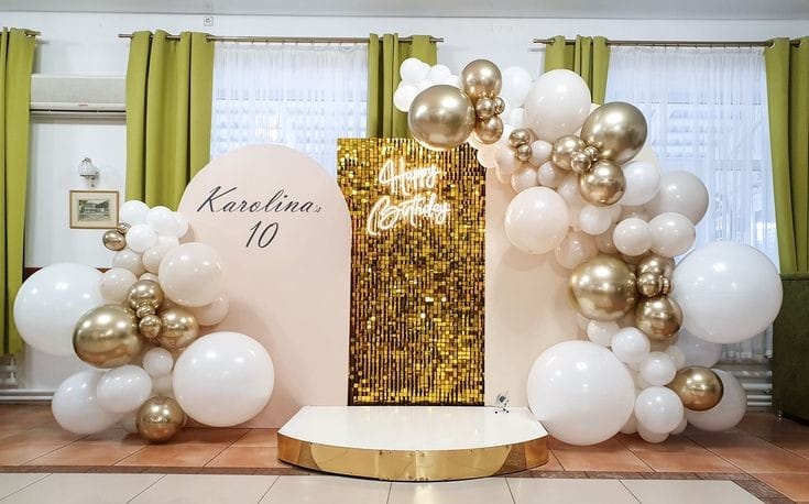 Golden Glam Balloon Backdrop with Sequin Wall